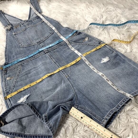 GAP shortall short jean overall adjustable straps pockets light distress size S - Picture 6 of 9